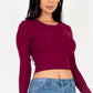 Long Sleeve Round Neck Basic Crop Top