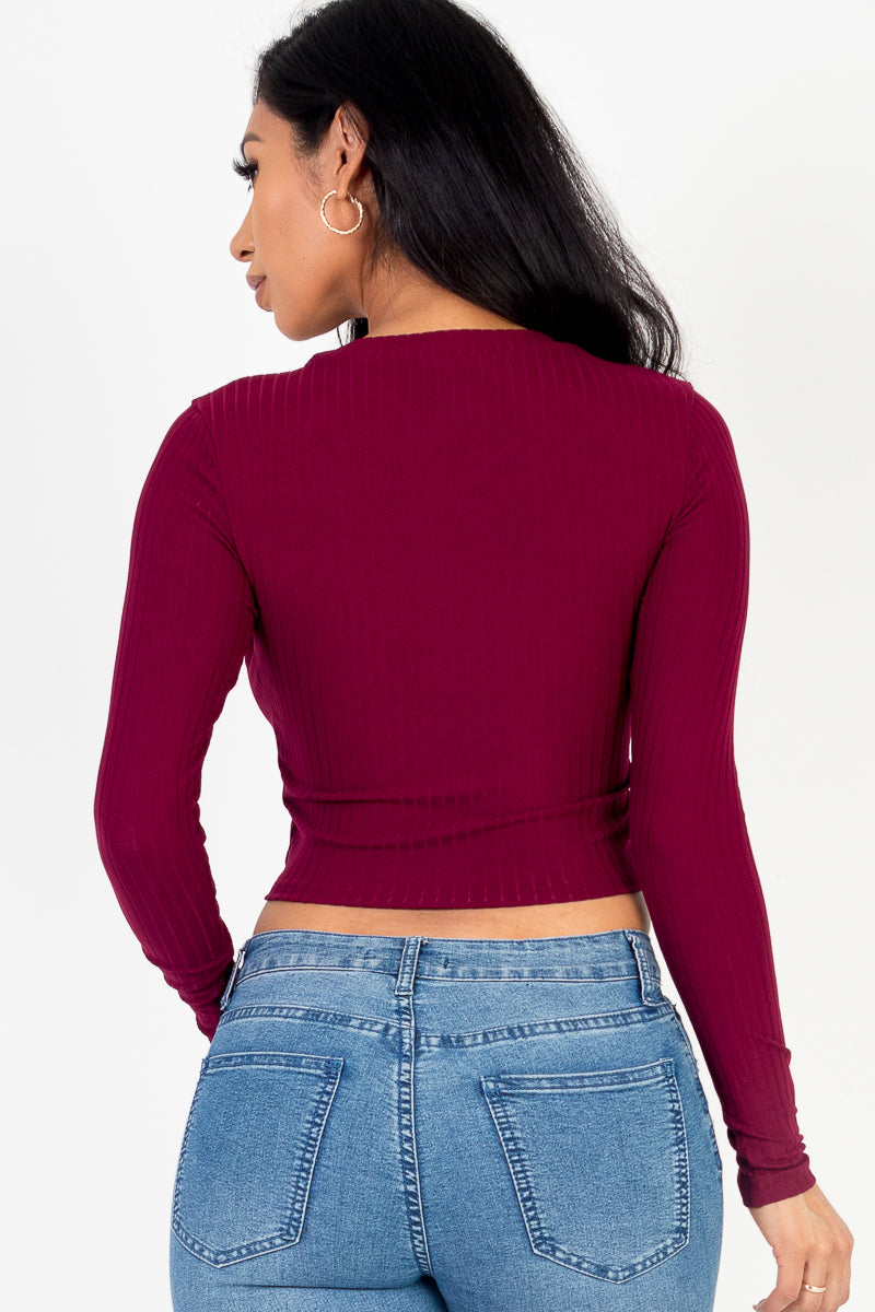 Long Sleeve Round Neck Basic Crop Top