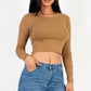 Long Sleeve Round Neck Basic Crop Top