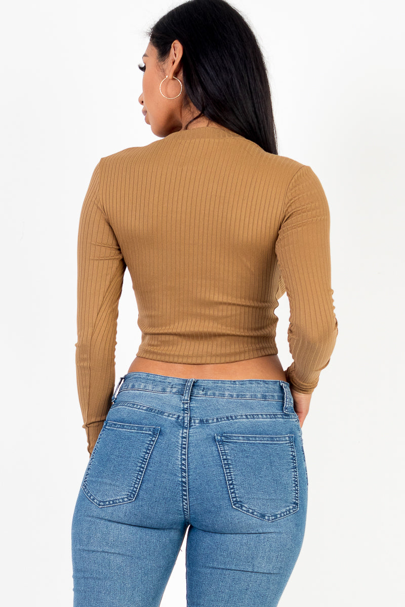 Long Sleeve Round Neck Basic Crop Top