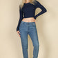 Long Sleeve Round Neck Basic Crop Top