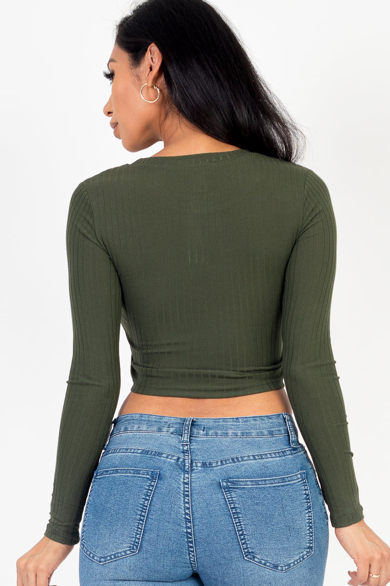 Long Sleeve Round Neck Basic Crop Top