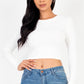Long Sleeve Round Neck Basic Crop Top