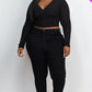 Plus Size Ribbed Wrap Front Long Sleeve Top