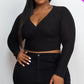 Plus Size Ribbed Wrap Front Long Sleeve Top