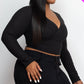 Plus Size Ribbed Wrap Front Long Sleeve Top