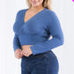 Plus Size Ribbed Wrap Front Long Sleeve Top