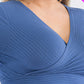 Plus Size Ribbed Wrap Front Long Sleeve Top