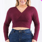 Plus Size Ribbed Wrap Front Long Sleeve Top