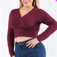 Plus Size Ribbed Wrap Front Long Sleeve Top