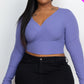 Plus Size Ribbed Wrap Front Long Sleeve Top