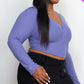 Plus Size Ribbed Wrap Front Long Sleeve Top