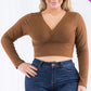 Plus Size Ribbed Wrap Front Long Sleeve Top