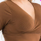 Plus Size Ribbed Wrap Front Long Sleeve Top