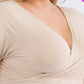 Plus Size Ribbed Wrap Front Long Sleeve Top