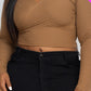 Plus Size Ribbed Wrap Front Long Sleeve Top