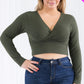 Plus Size Ribbed Wrap Front Long Sleeve Top