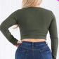Plus Size Ribbed Wrap Front Long Sleeve Top