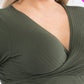 Plus Size Ribbed Wrap Front Long Sleeve Top