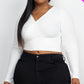 Plus Size Ribbed Wrap Front Long Sleeve Top