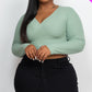 Plus Size Ribbed Wrap Front Long Sleeve Top