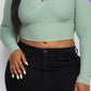 Plus Size Ribbed Wrap Front Long Sleeve Top