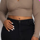 Plus Size Ribbed Wrap Front Long Sleeve Top