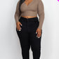 Plus Size Ribbed Wrap Front Long Sleeve Top