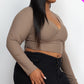 Plus Size Ribbed Wrap Front Long Sleeve Top