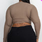 Plus Size Ribbed Wrap Front Long Sleeve Top