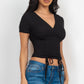 Ribbed Ruched Drawstring Surplice Top
