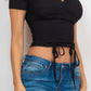 Ribbed Ruched Drawstring Surplice Top