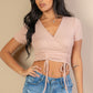 Ribbed Ruched Drawstring Surplice Top