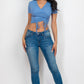 Ribbed Ruched Drawstring Surplice Top