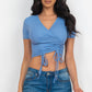 Ribbed Ruched Drawstring Surplice Top