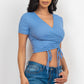 Ribbed Ruched Drawstring Surplice Top