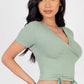 Ribbed Ruched Drawstring Surplice Top