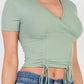 Ribbed Ruched Drawstring Surplice Top