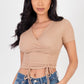 Ribbed Ruched Drawstring Surplice Top