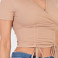 Ribbed Ruched Drawstring Surplice Top
