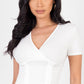 Ribbed Ruched Drawstring Surplice Top