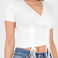 Ribbed Ruched Drawstring Surplice Top