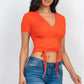 Ribbed Ruched Drawstring Surplice Top