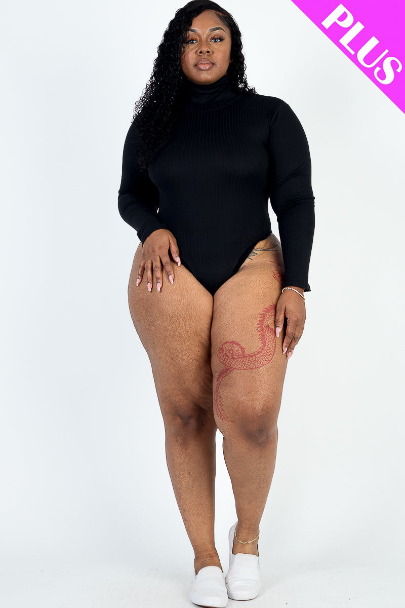 Plus Size Ribbed Turtle Neck Long Sleeve Bodysuit
