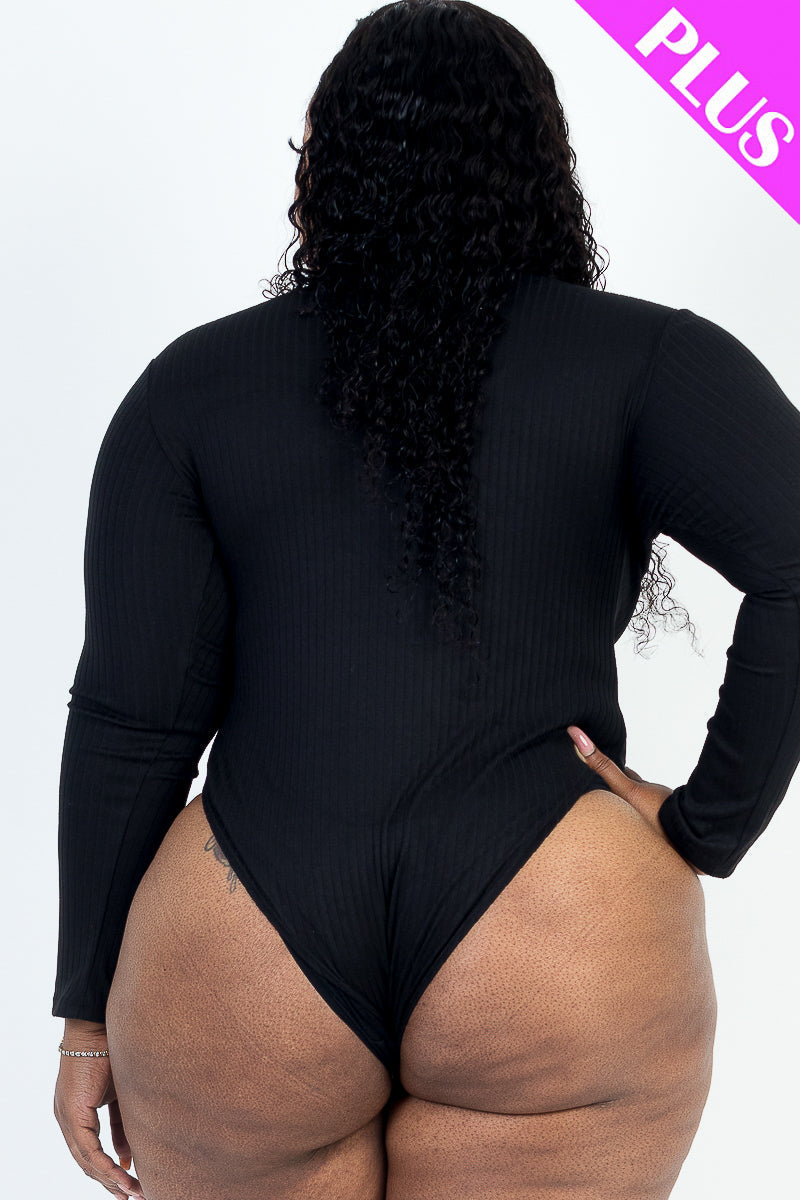 Plus Size Ribbed Turtle Neck Long Sleeve Bodysuit