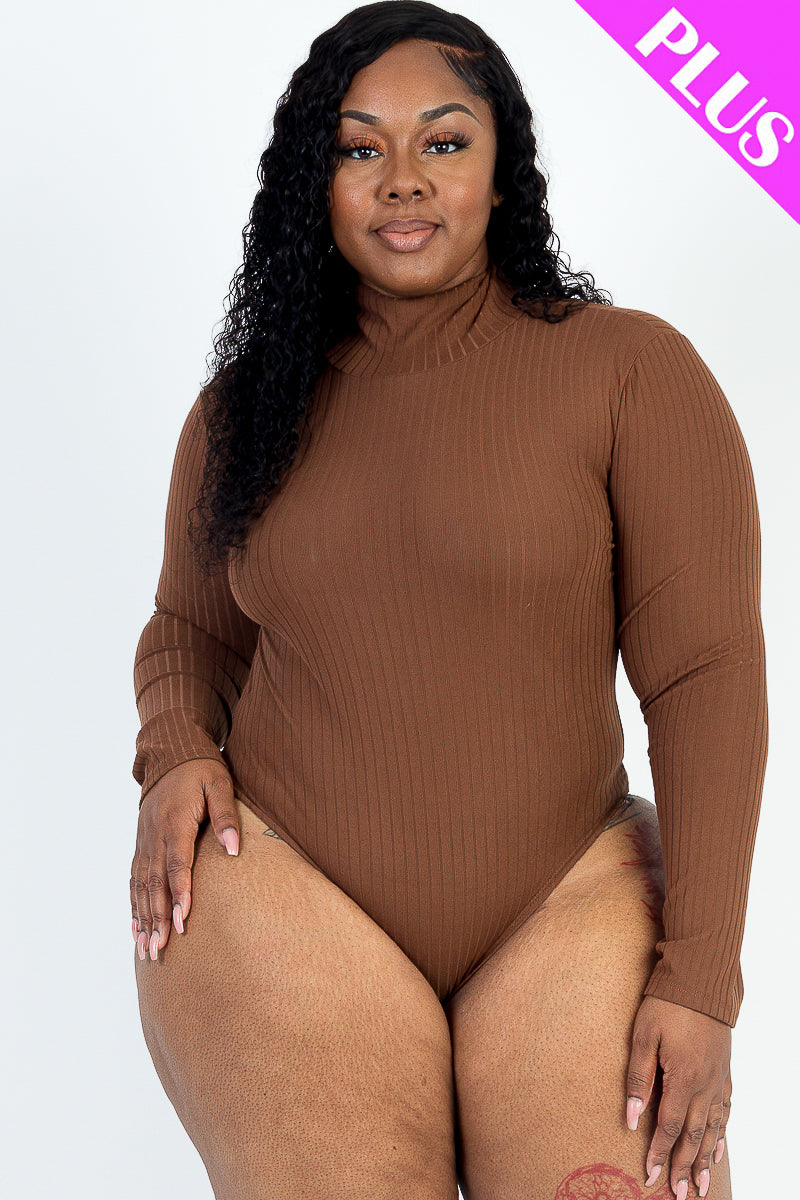 Plus Size Ribbed Turtle Neck Long Sleeve Bodysuit