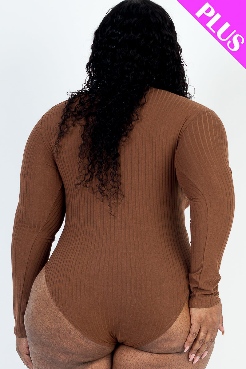 Plus Size Ribbed Turtle Neck Long Sleeve Bodysuit