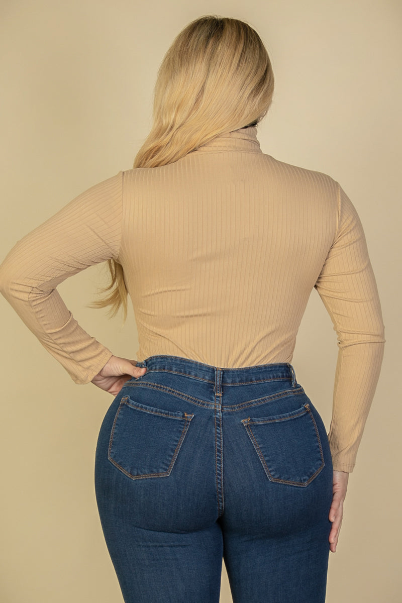 Plus Size Ribbed Turtle Neck Long Sleeve Bodysuit