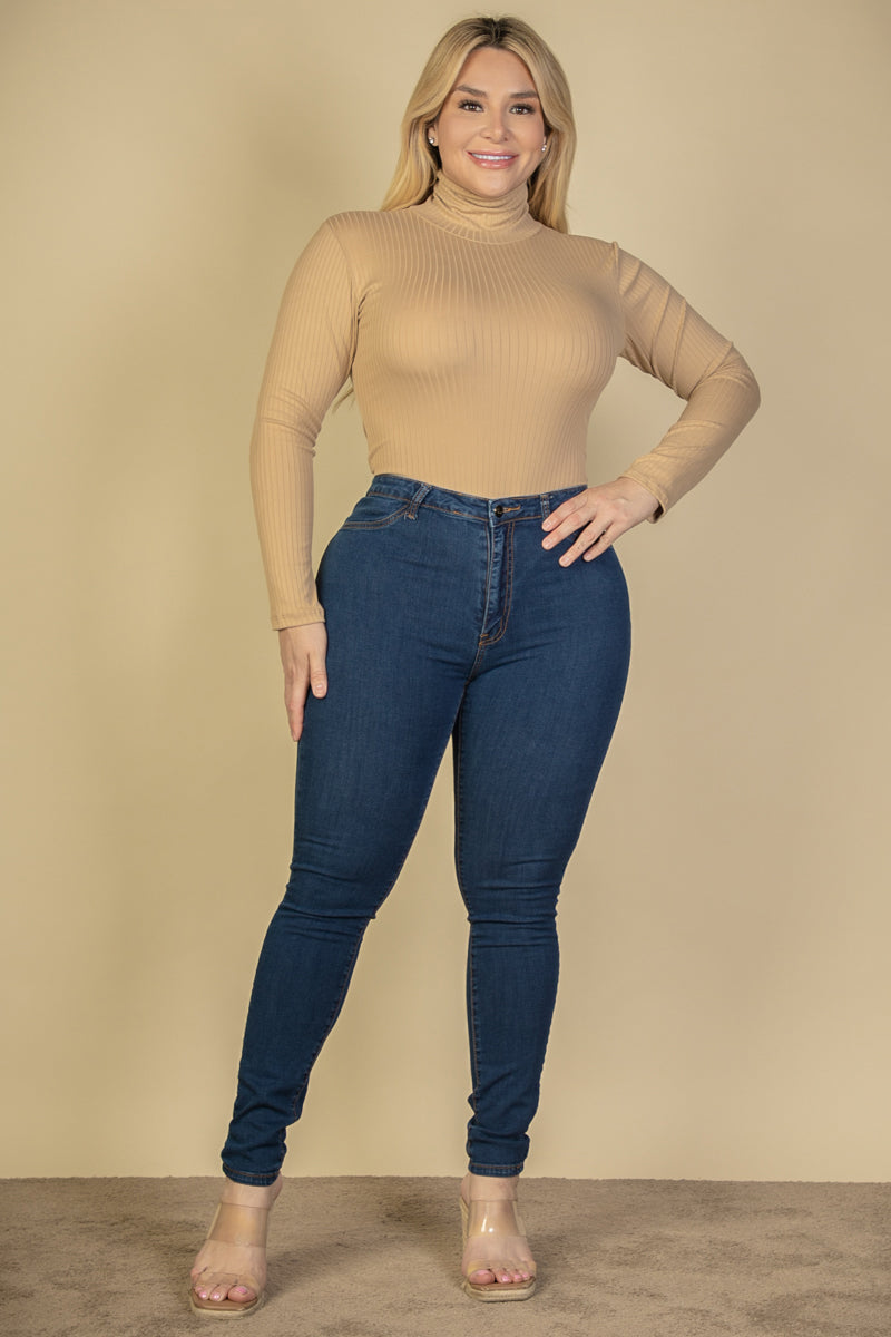 Plus Size Ribbed Turtle Neck Long Sleeve Bodysuit