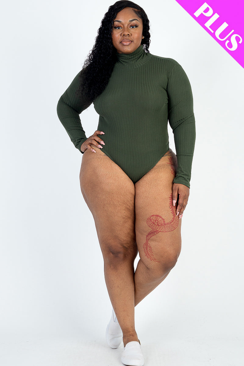 Plus Size Ribbed Turtle Neck Long Sleeve Bodysuit